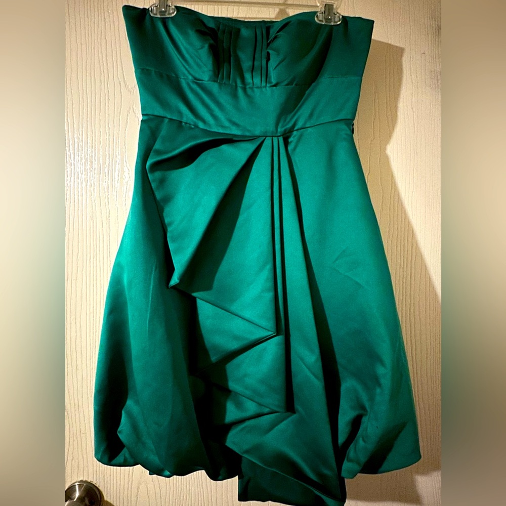 Morgan & Co green strapless dress.